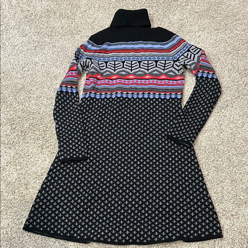 Krimson Klover Colorful Patterned Turtleneck Sweater Ski Dress Apres Ski Dress